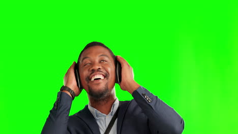 Music,-happy-and-dance-with-black-man-on-green