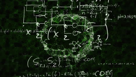 animation von mathematischen formeln und formen, die sich über ein gehirn auf schwarzem hintergrund bewegen