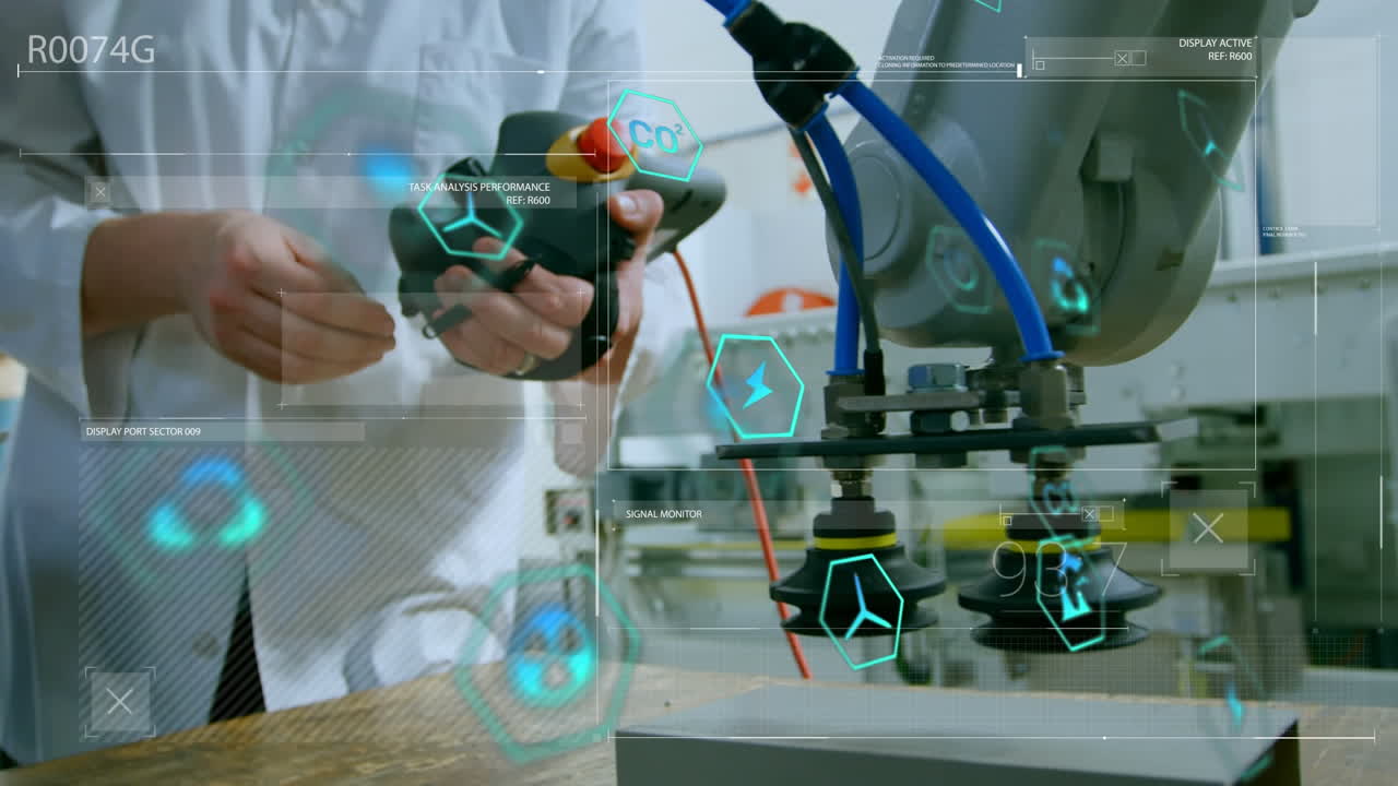 ingenieros probando una máquina robótica en un almacén