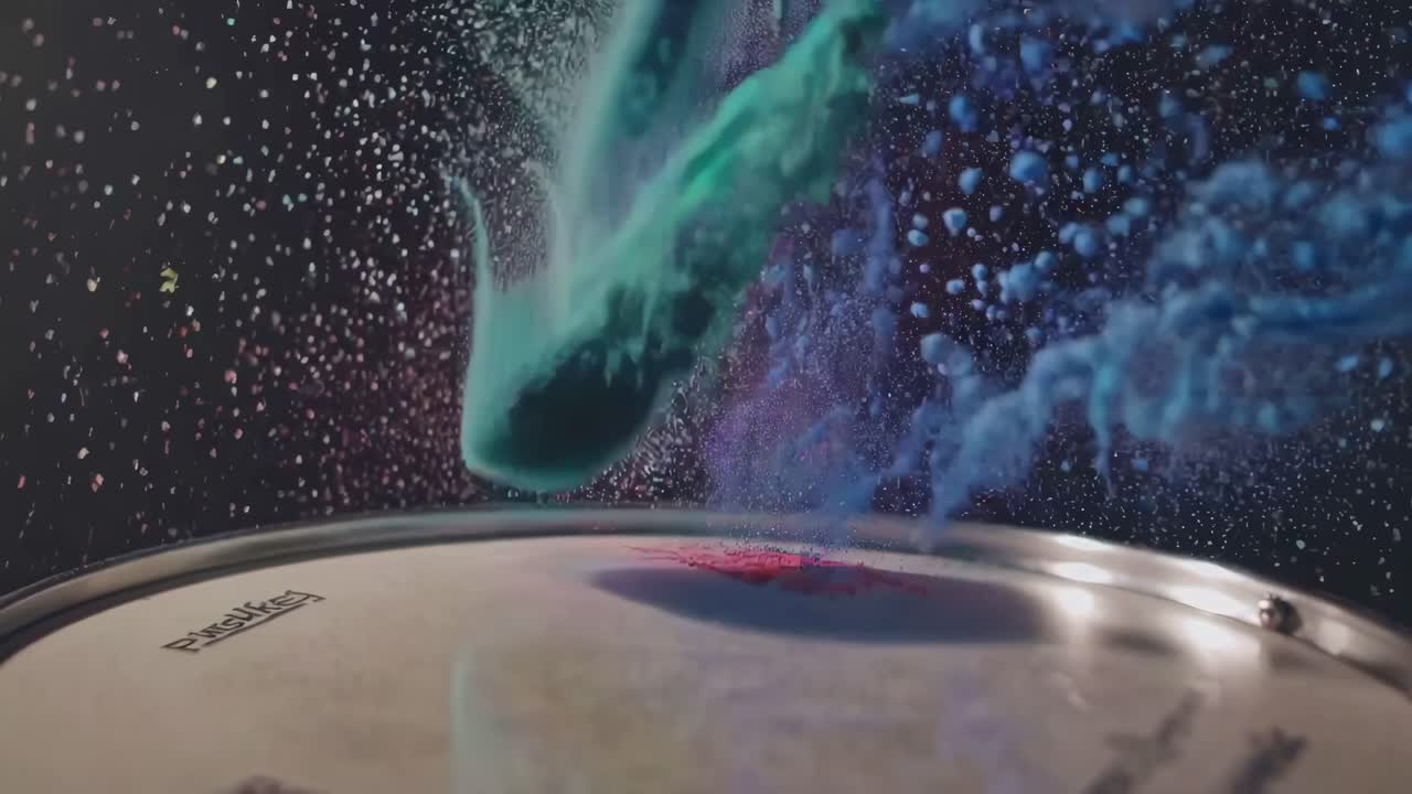 Colorful Paint Explosion on Drum Cymbal