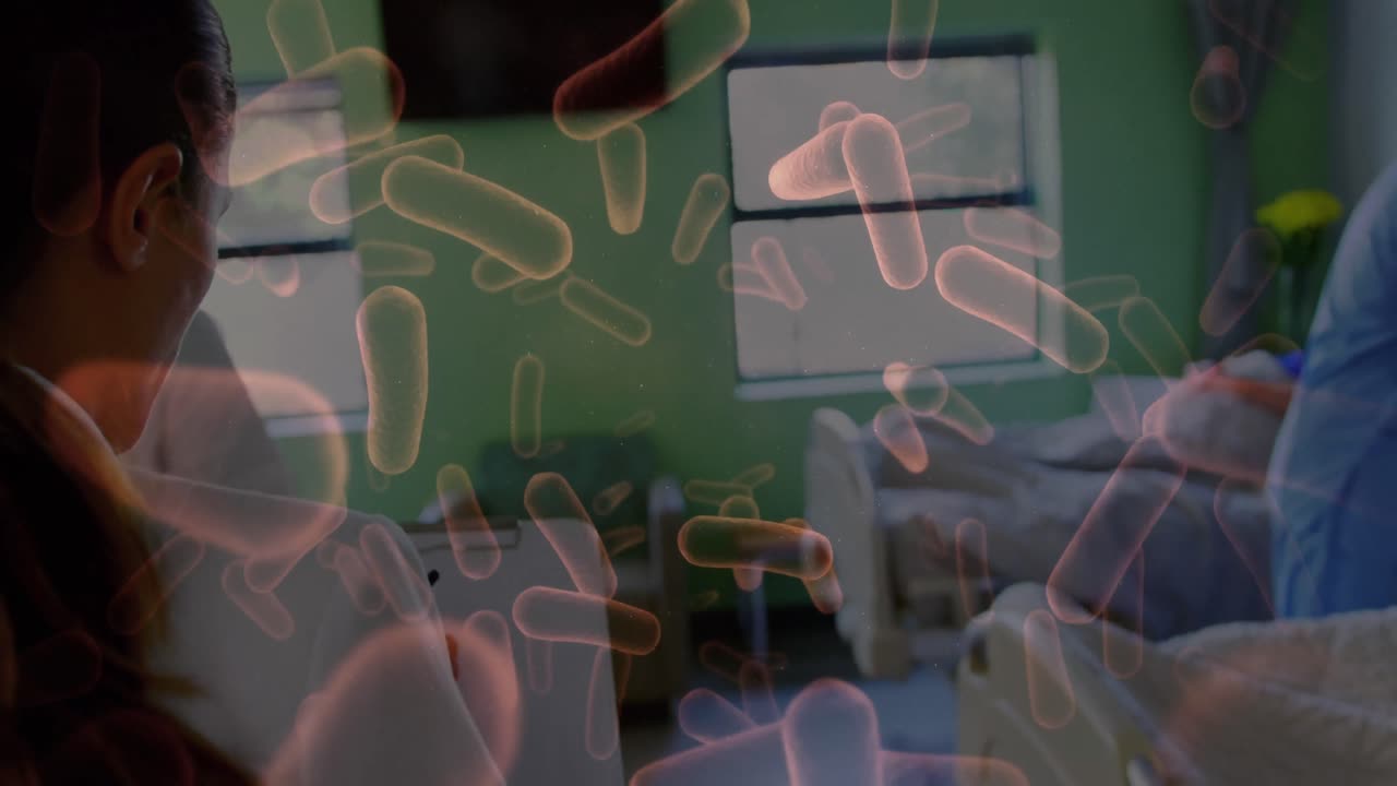 병원에서  ⁇ 고 있는 백인 여성 의사를 상대로 떠다니는 다수의 혈관