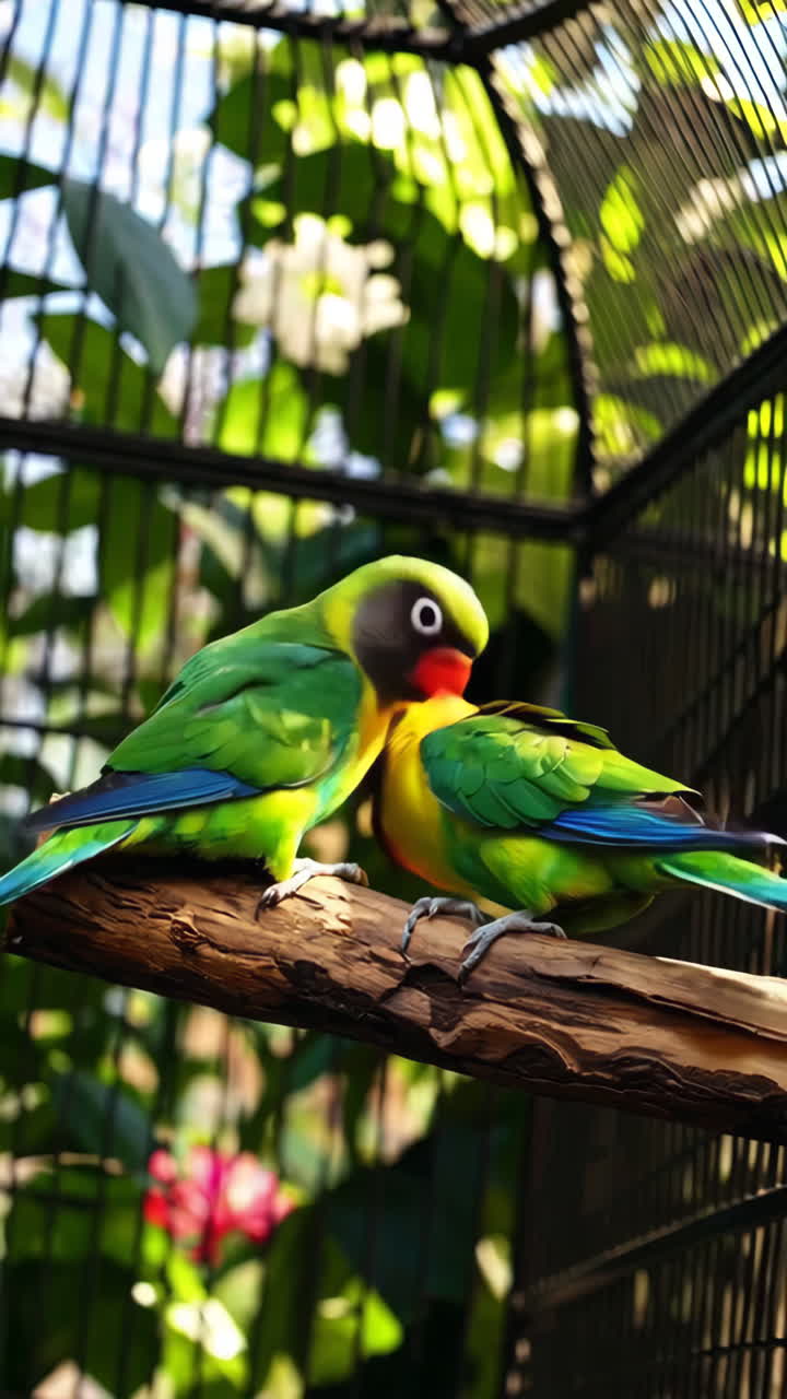 dos pájaros enamorados en una jaula