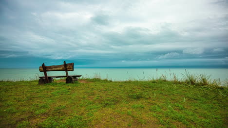 una foto impresionante de una cizalladura de viento y el mar, con un tranquilo paisaje de hierba