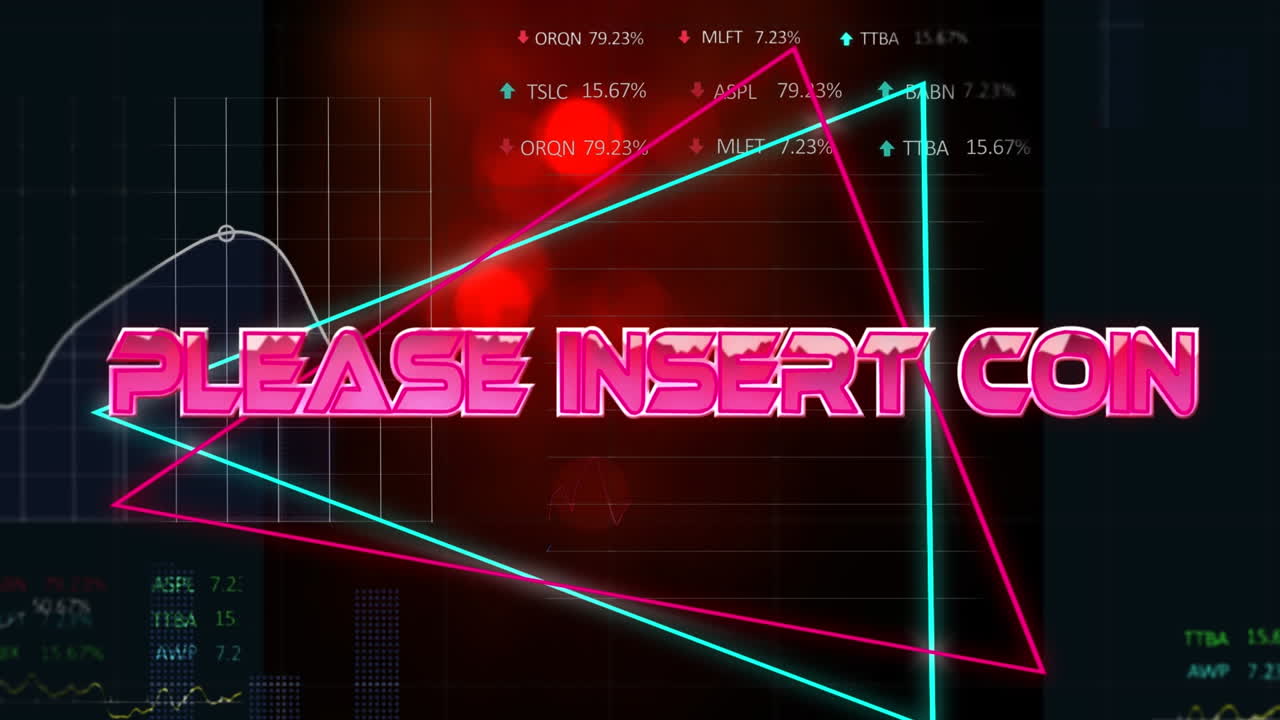 네온 모양과 데이터 처리 위에 동전을  ⁇ 입하십시오.