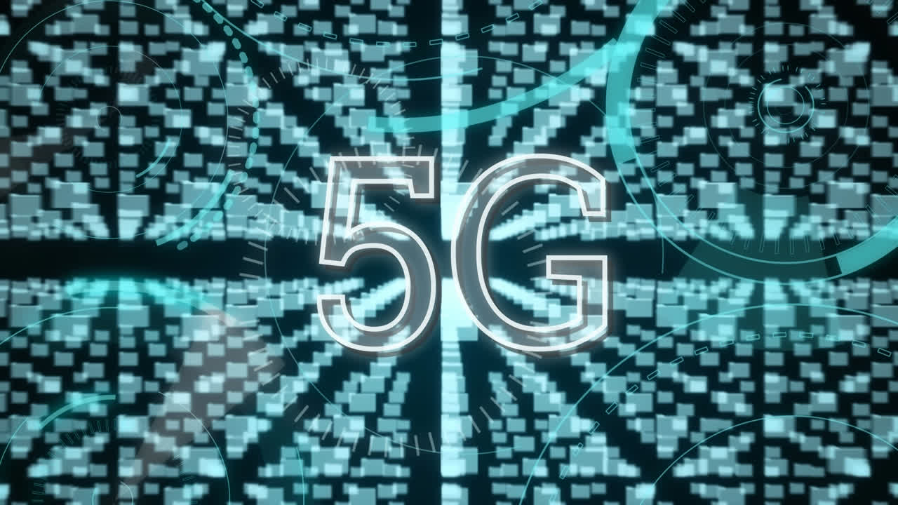 animazione di 5g, lucchetto digitale con circuito integrato su sfondo nero