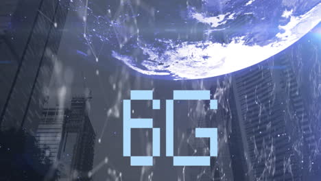 animación de texto 6g, globo y procesamiento de datos por computadora