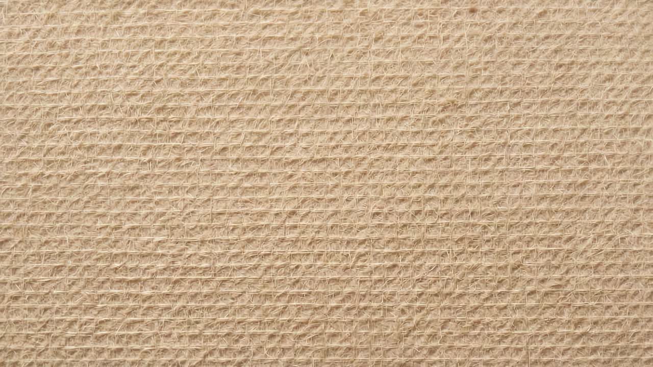 Camera recording beige canvas closeup in studio, showing woven fibers and shadows for texture study