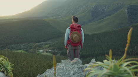 man, celebration and mountains for hiking