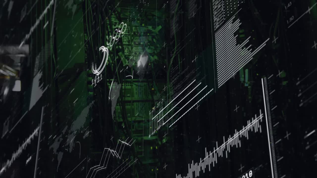 animación del procesamiento de datos a través de servidores informáticos