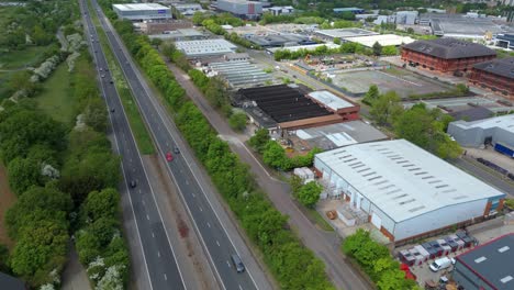 aerial footage of modern industrial estate logistics and quantum data facility in uk