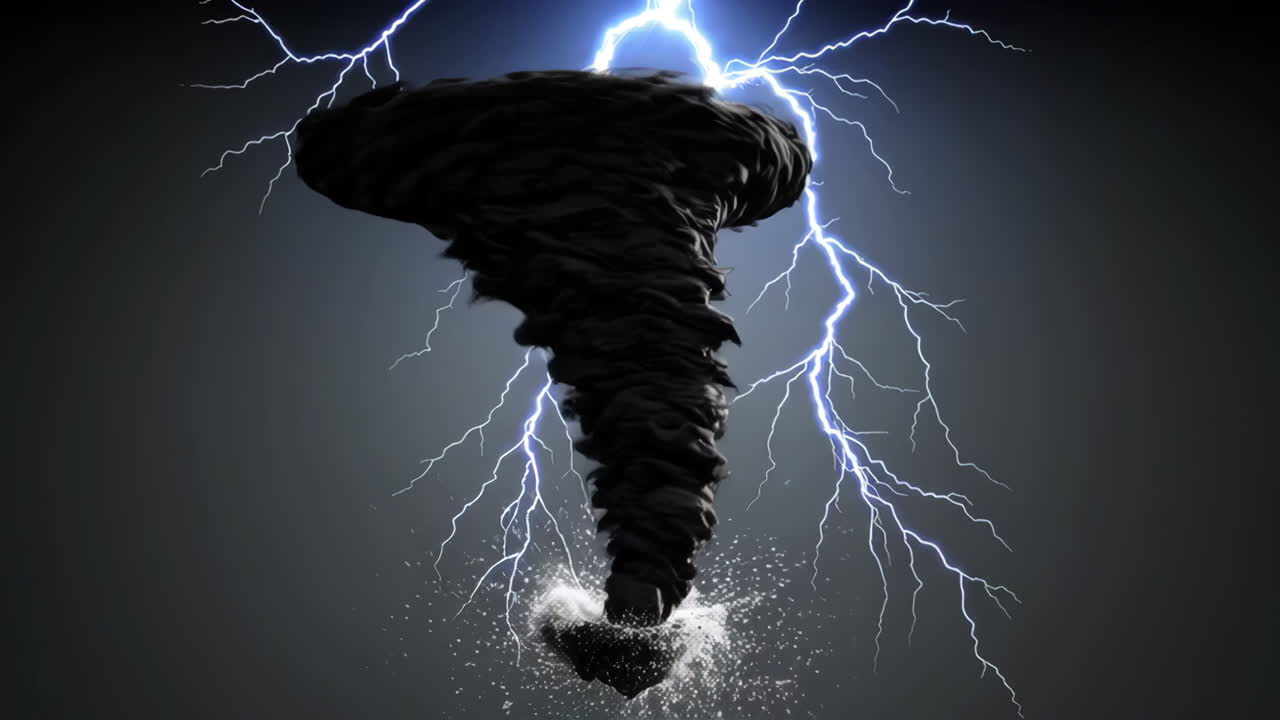 Powerful Dark Tornado with Lightning Strikes
