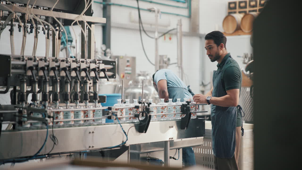 proceso de embotellado de ginebra en una destilería