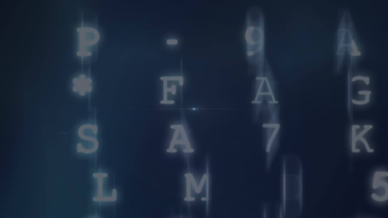 Animation of blue glowing beam over text and number against black background