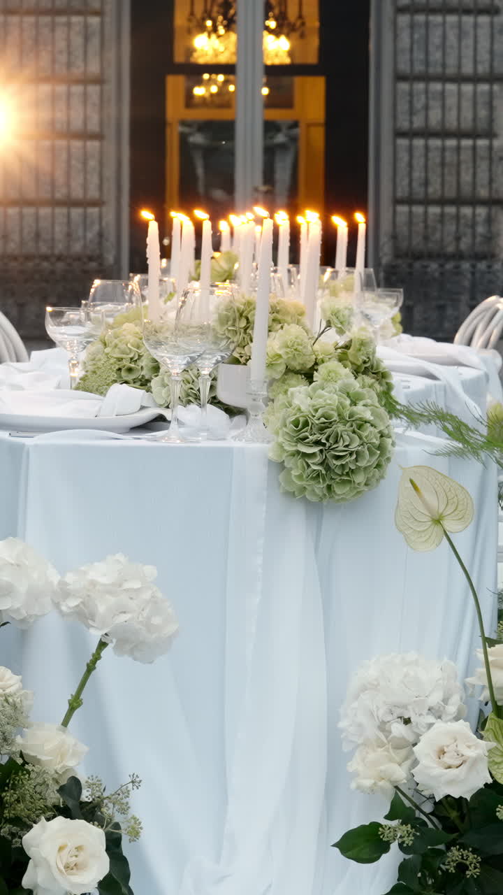 Elegante tavola da matrimonio con candele e fiori
