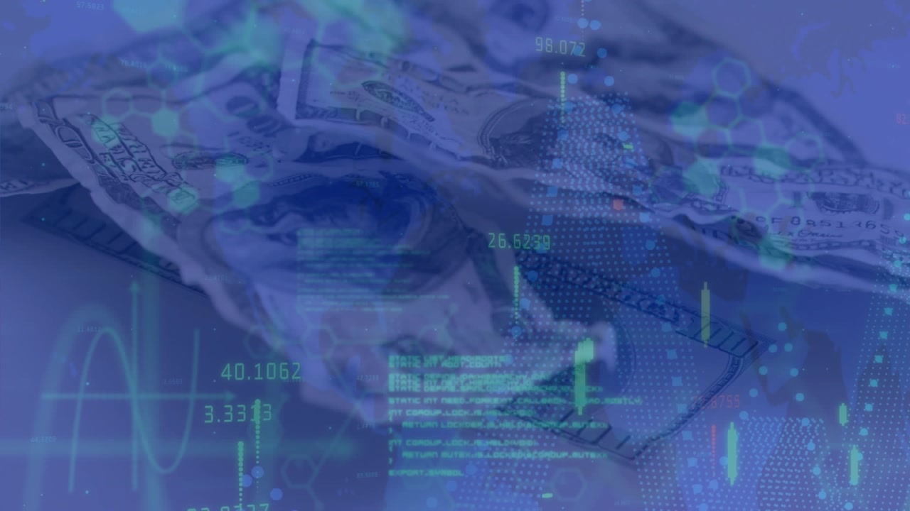 Animazione dell'elaborazione dati su banconote