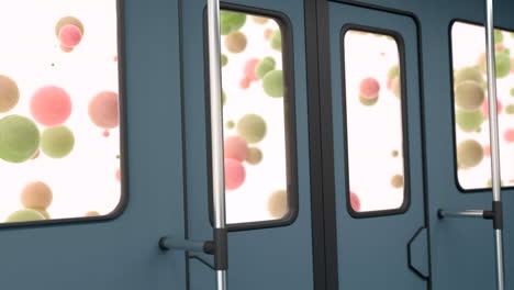 abstract train interior with floating balls