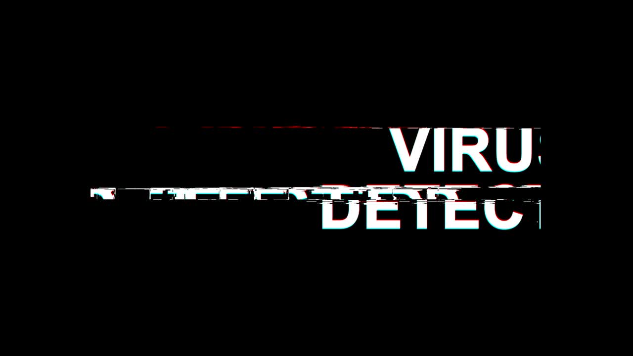 virus detectado efecto glitch texto distorsión de televisión digital animación en bucle 4k