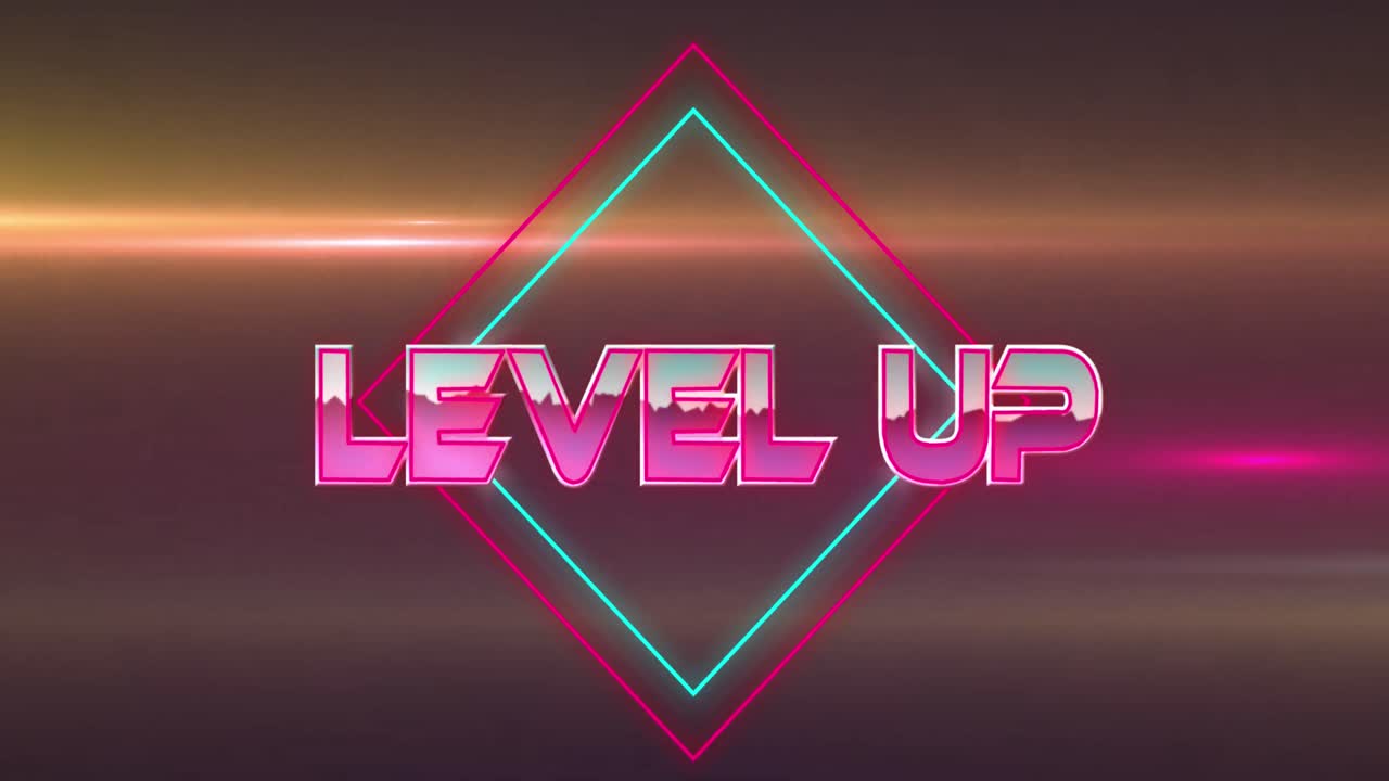 Animation of level up text over neon lines and light trails