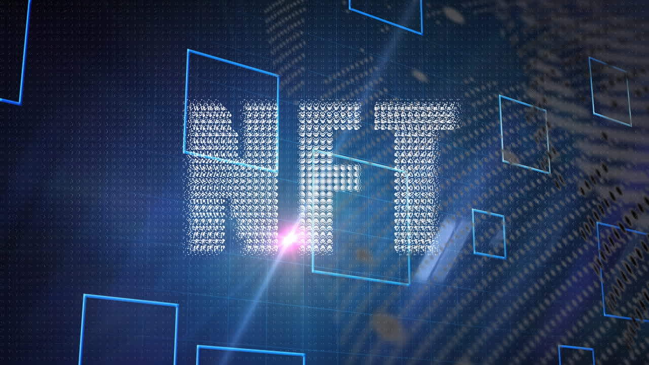 animación de texto nft sobre el globo y procesamiento de datos