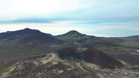 inactive volcano crater over lava fields berserkjahraun region in snaefellsnes peninsula, iceland