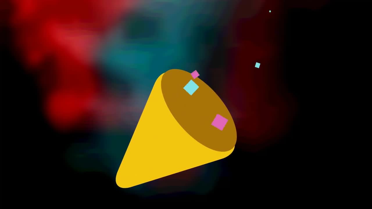 animación de cono con confeti que fluye sobre fondo azul y rojo