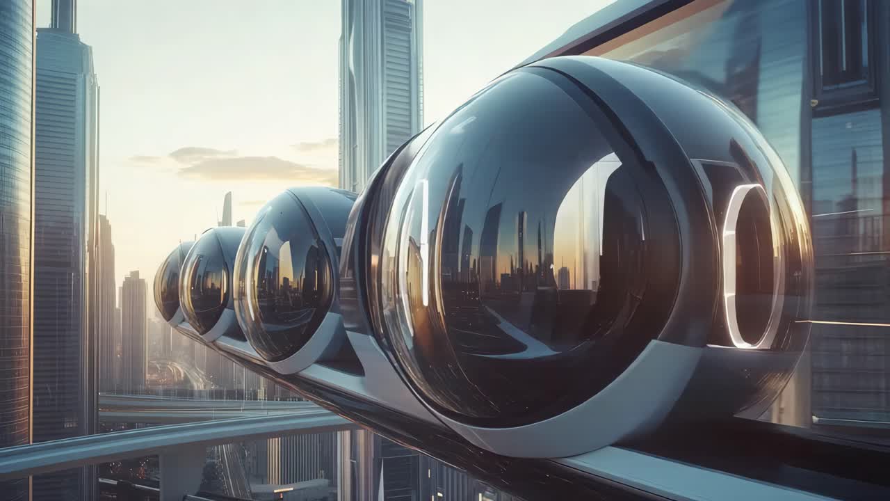 Futuristic Cityscape with Aerial Transportation