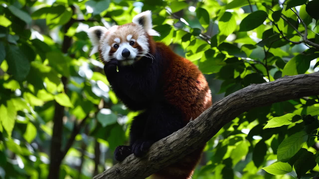 panda rojo en un árbol