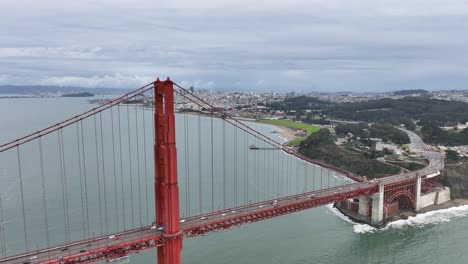 golden gate bridge with downtown san francisco and overcast sky in the background