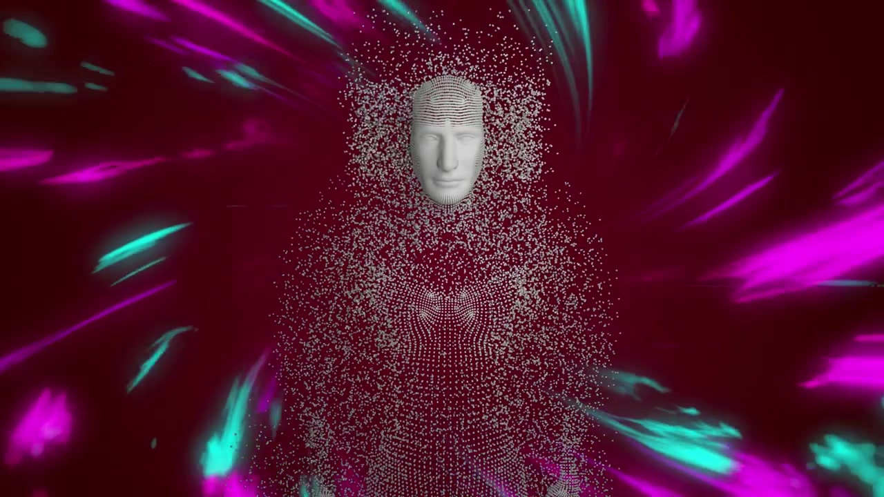 Animazione di un modello umano digitale su tracce luminose