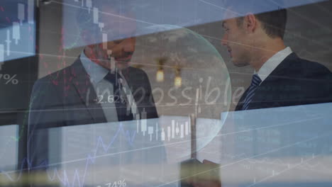animación de datos financieros sobre feliz empresario afroamericano animación en la corte.
