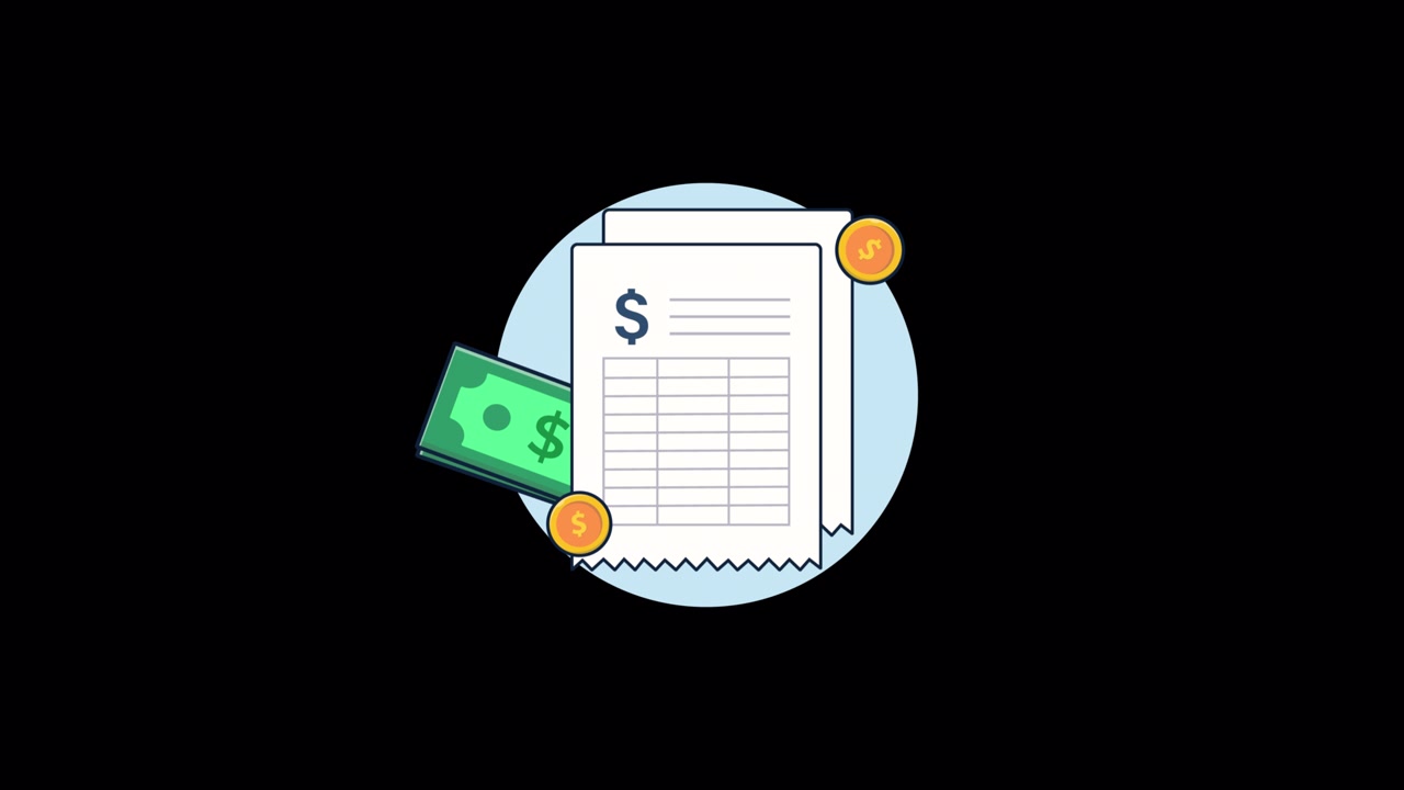 Animated Illustration of Financial Documents, Cash, and Coins