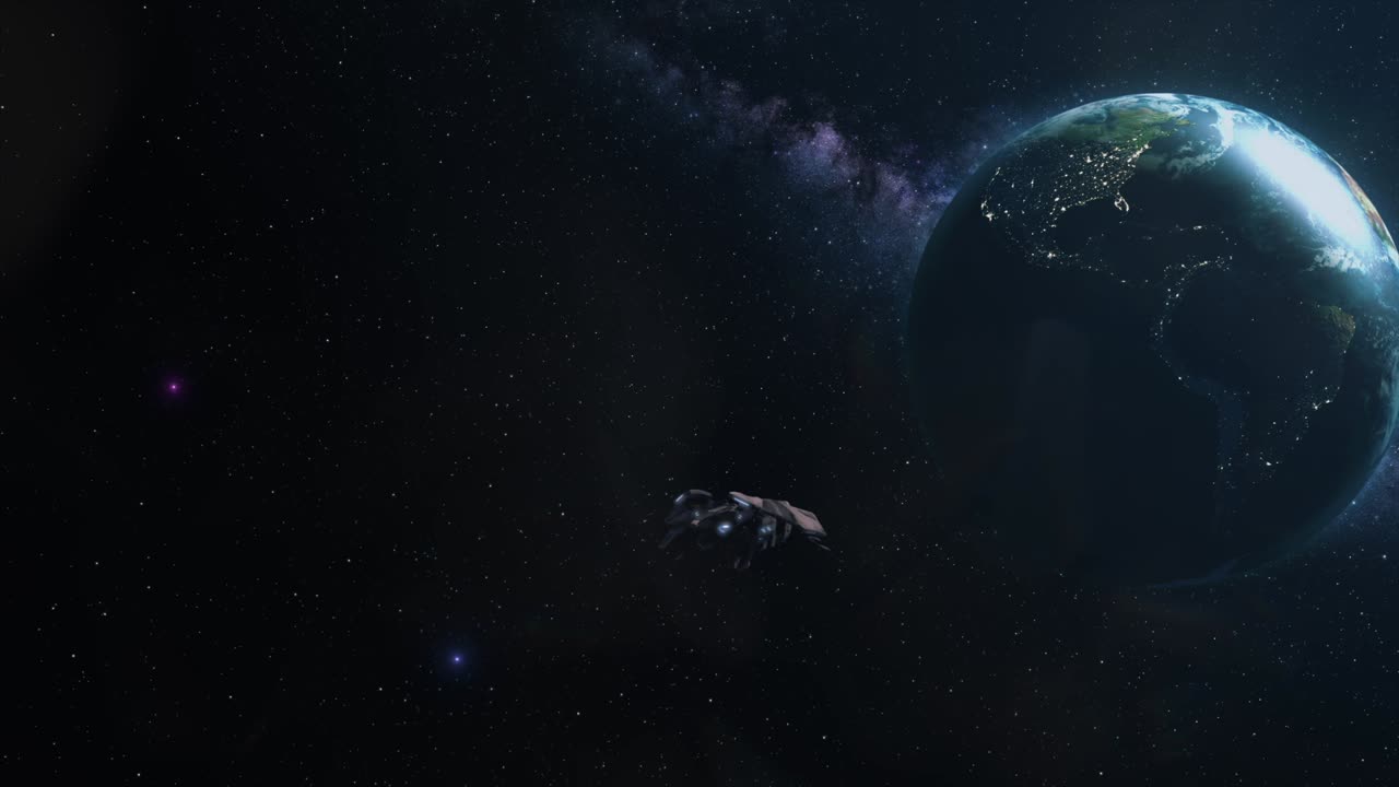 pequeña nave espacial llegando a la órbita terrestre.