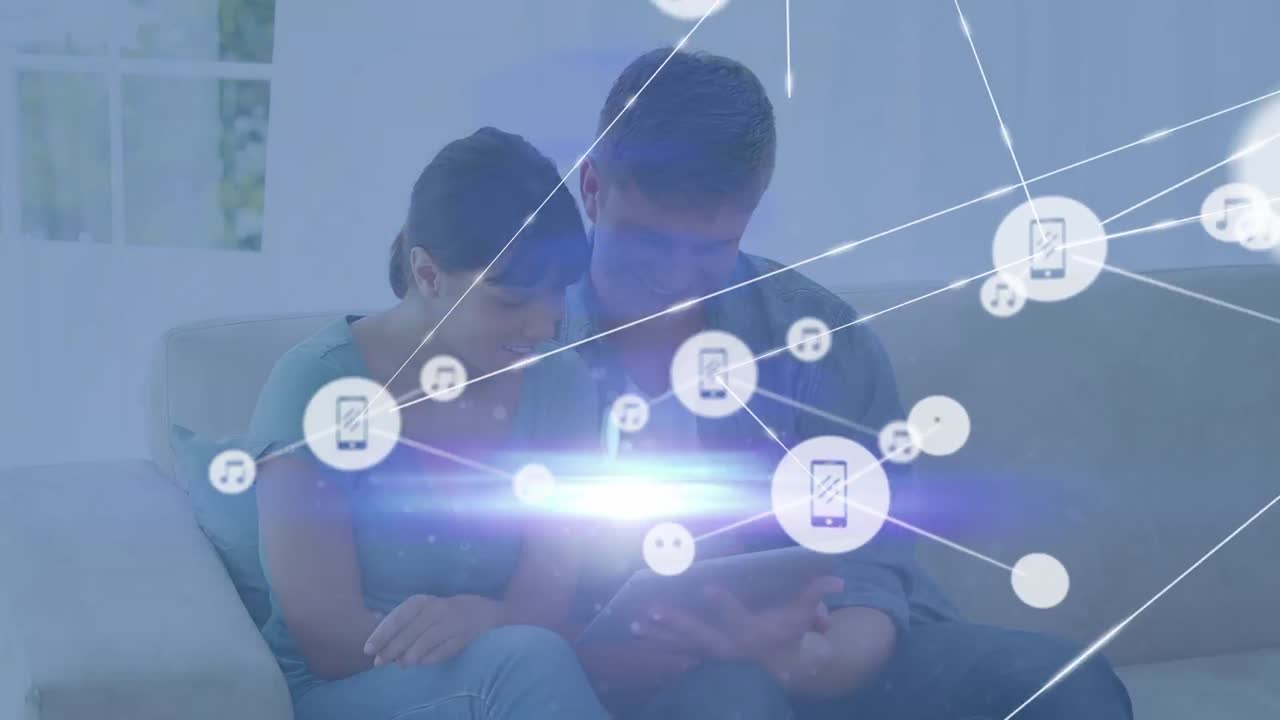 animación de la red de conexiones a través de parejas diversas utilizando tableta