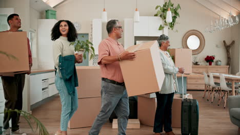 help, moving and excited with family in new home