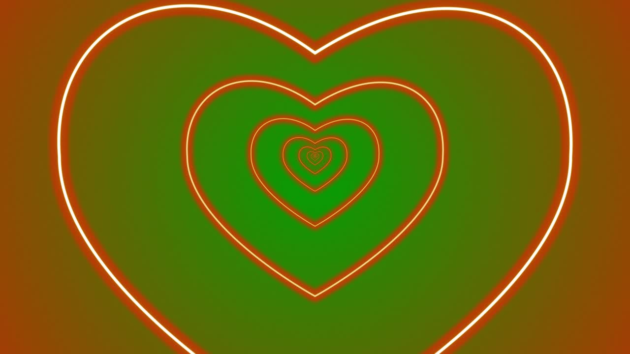 сердце, романтика, любовь, анимация, день святого валентина, неонный световой туннель, портал, визуальные эффекты, фон, абстрактный цвет, зеленый, коричневый