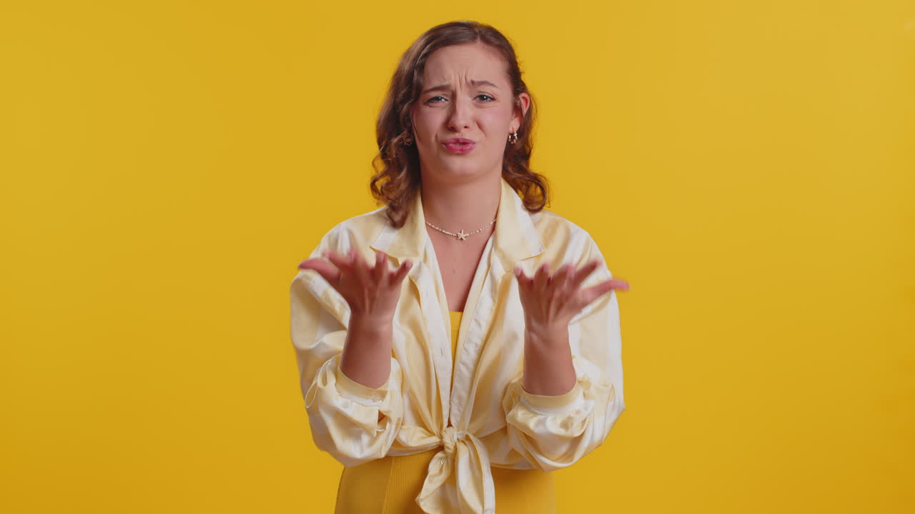 Young sad woman loses becoming surprised by lottery results bad fortune loss unlucky fortune news