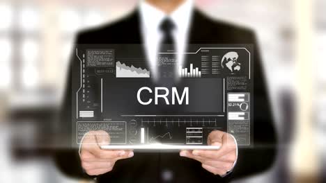 crm, hombre de negocios con concepto de holograma