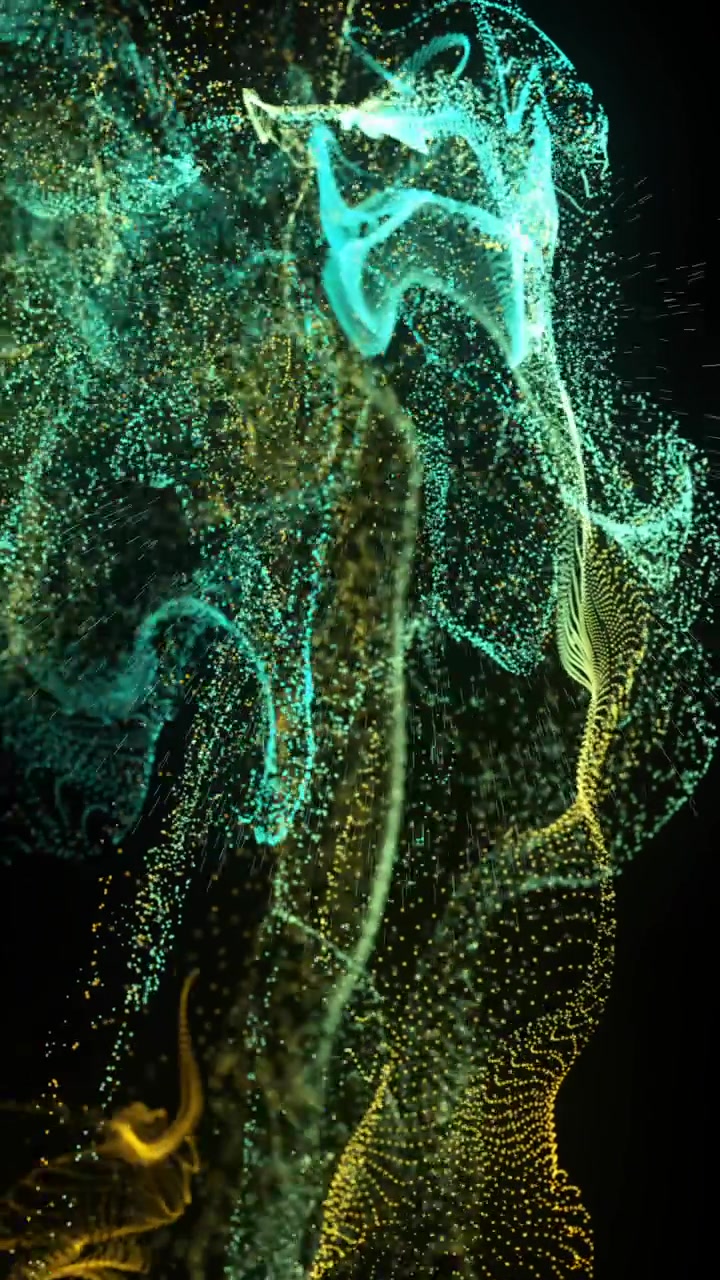 Animation of white and green shapes moving on black background