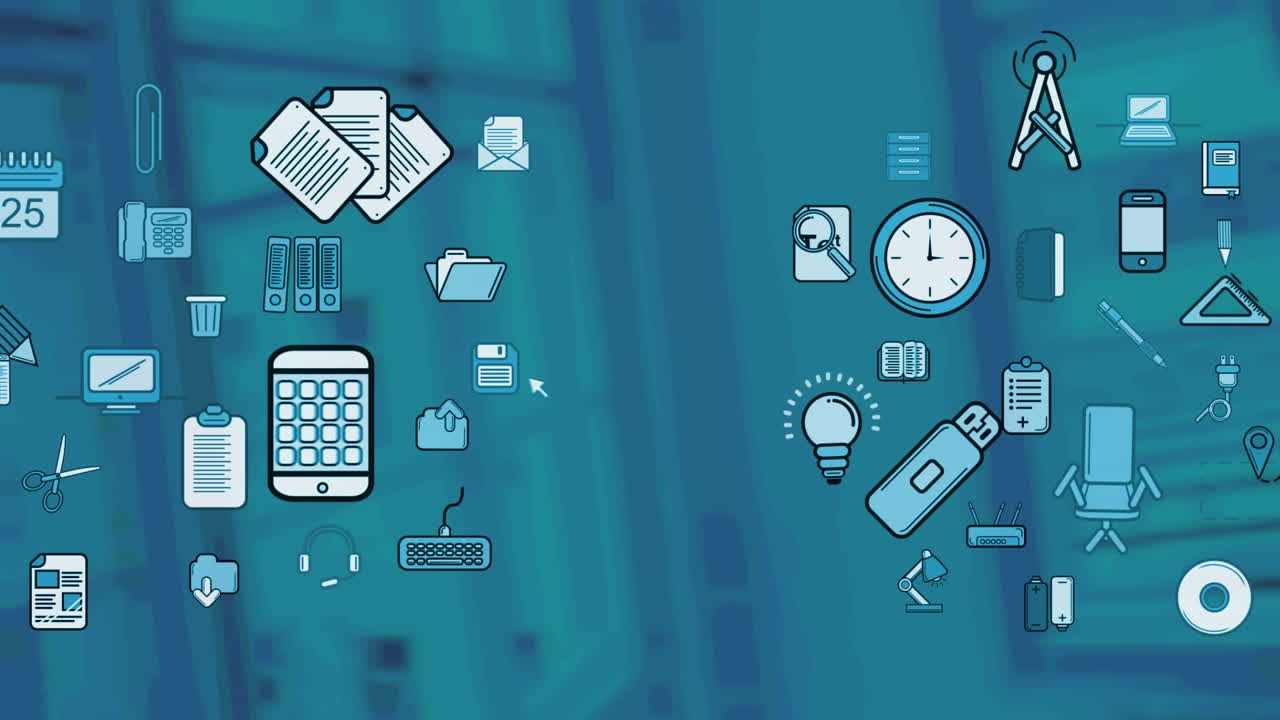 animación de los iconos de la escuela sobre la oficina