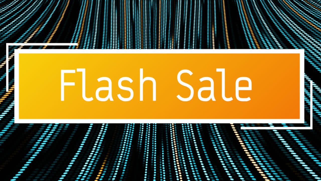 Animation of flash sale text over spots on black background