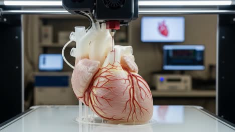 advanced 3d printing technology creates a realistic model of the human heart, showcasing intricate details for medical training and research purposes