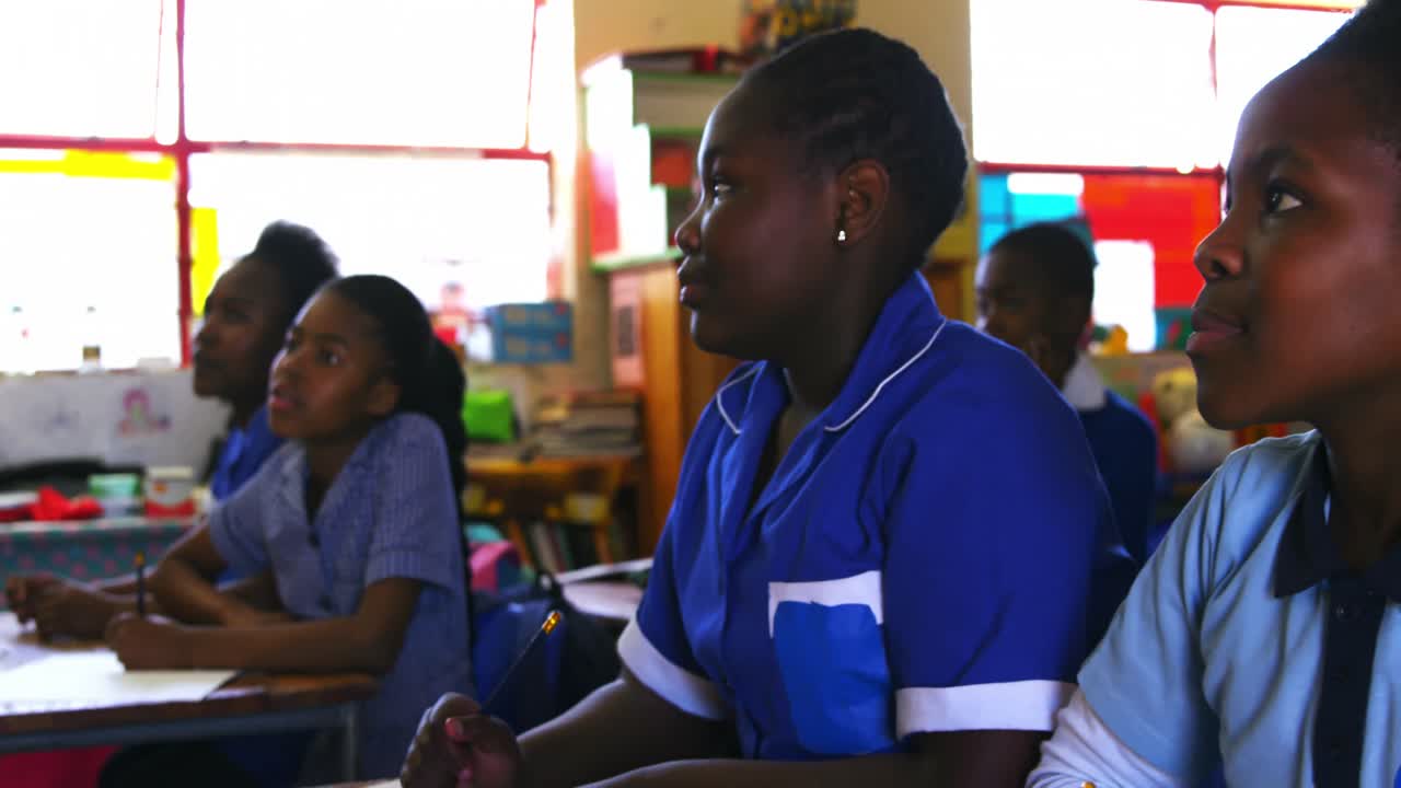 Schoolgirls in a lesson at a township school 4k