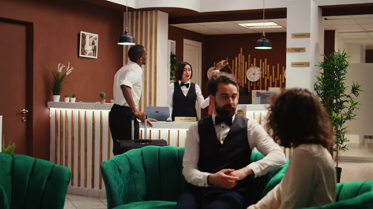 Tourists handing over room access key