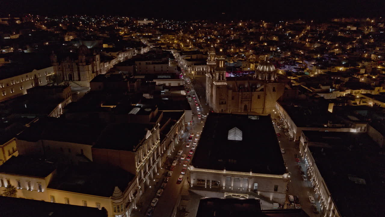 Drone Shot at Night over Zacatecas Downtown