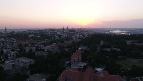 hagia sophia mosque , sunset ,aerial 4k drone video ,historical peninsula view
