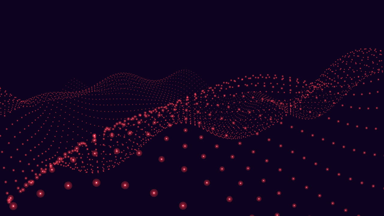 Futuristic waves pattern from neon dots on black gradient