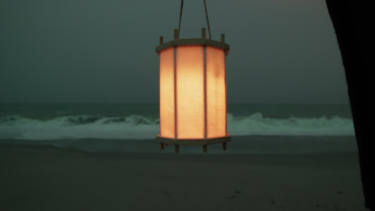 Scary Lantern Held By A Silent Fisherman On Halloween Night
