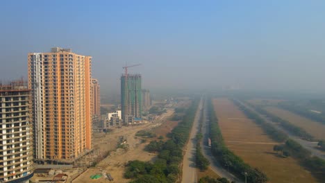 aerial drone shot capturing a massive project site in noida india