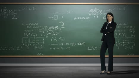 Businesswoman-standing-against-formulas