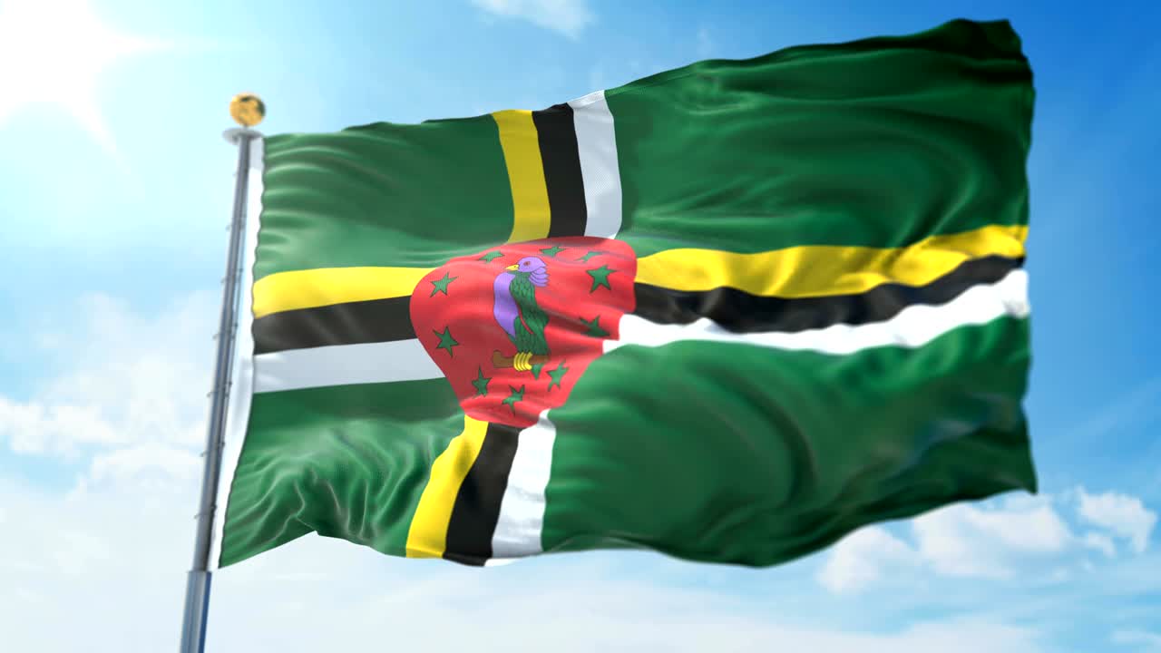 bandera de dominica bucle sin costuras vídeo de renderización 3d. hermoso bucle de tela textil agitando
